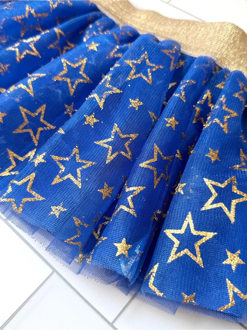 2T🌟 Wonder Woman Toddler Girls Tulle Blue & Gold Lurex Stars Layered Skirt